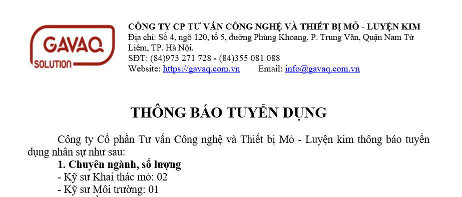 CÔNG TY CỔ PHẦN TƯ VẤN CÔNG NGHỆ VÀ THIẾT BỊ MỎ – LUYỆN KIM